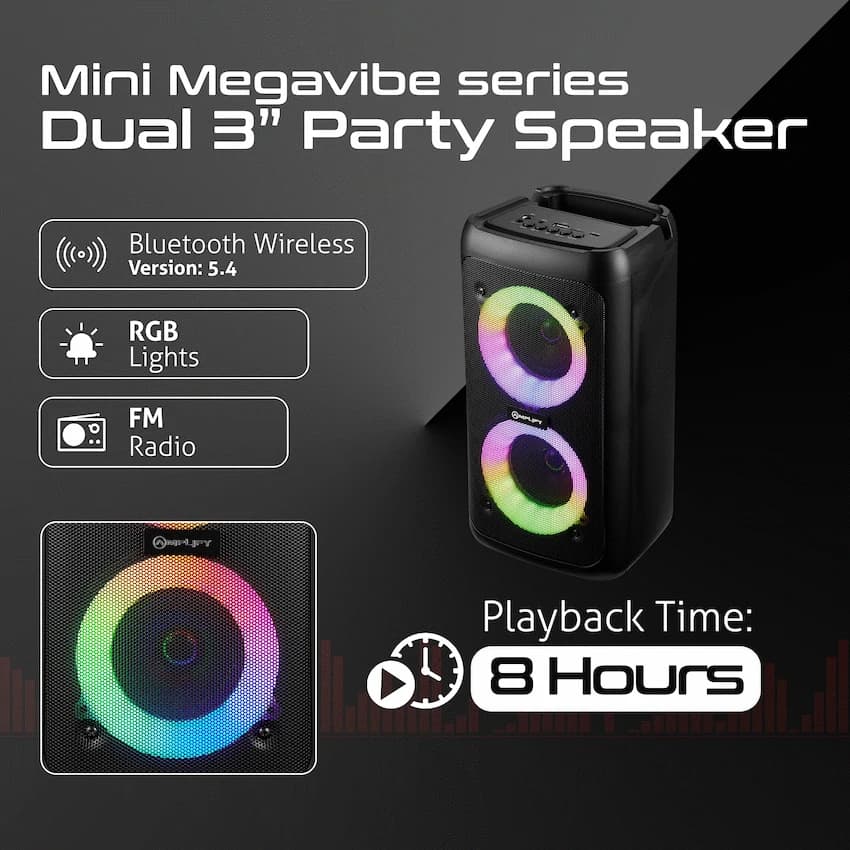 Amplify Mini Megavibe Series Dual 3" Party Speaker - Black