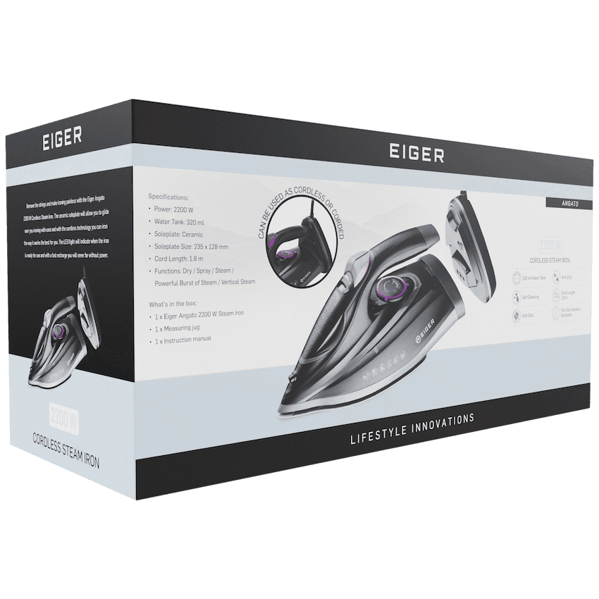 EIGER ANGATO - 2200W CORDLESS CERAMIC STEAM IRON