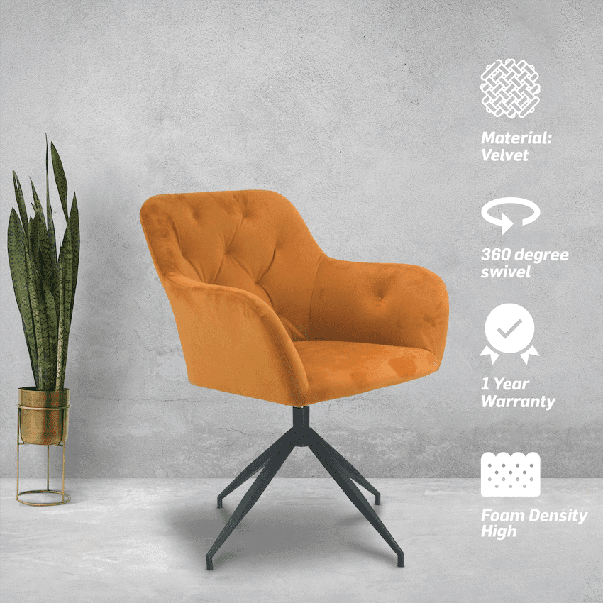 Plush Swivel Casual Chair - Burnt Orange - Velvet Fabric