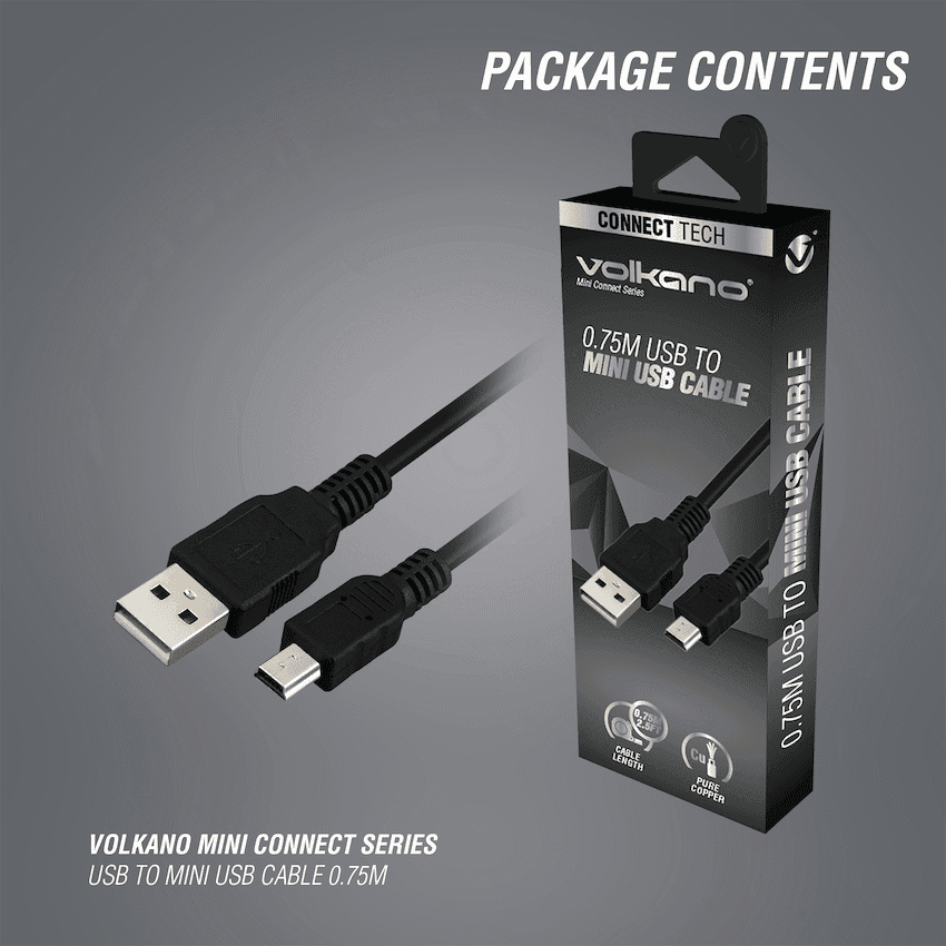 Volkano Mini Connect Series USB to Mini USB Cable 0.75m