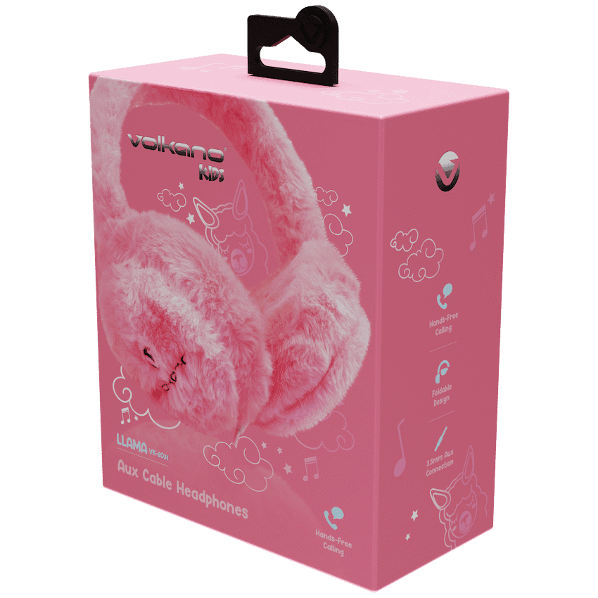 Volkano Kids Llama Series Wired Headphones with Case - Pink