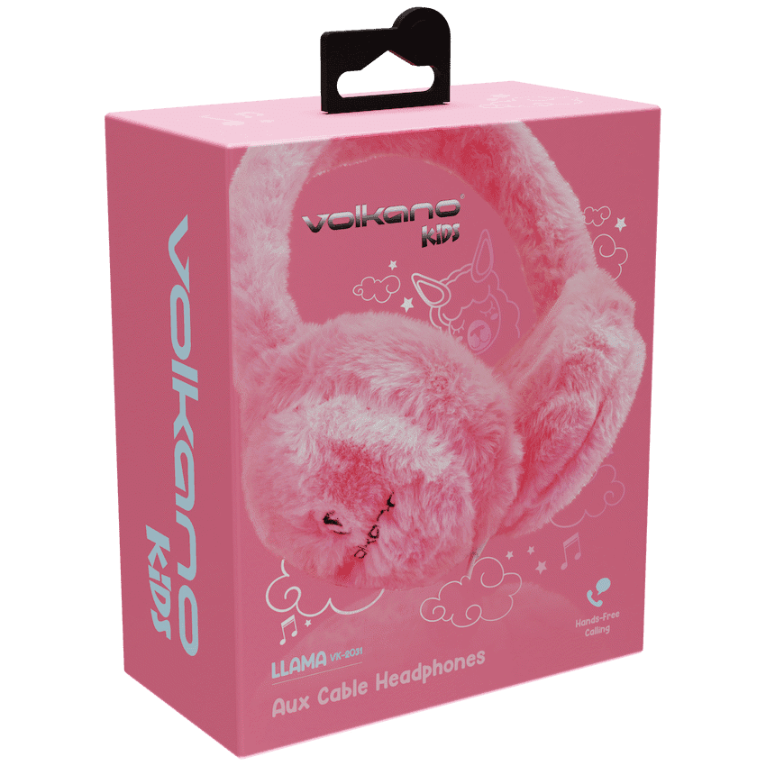 Volkano Kids Llama Series Wired Headphones with Case - Pink