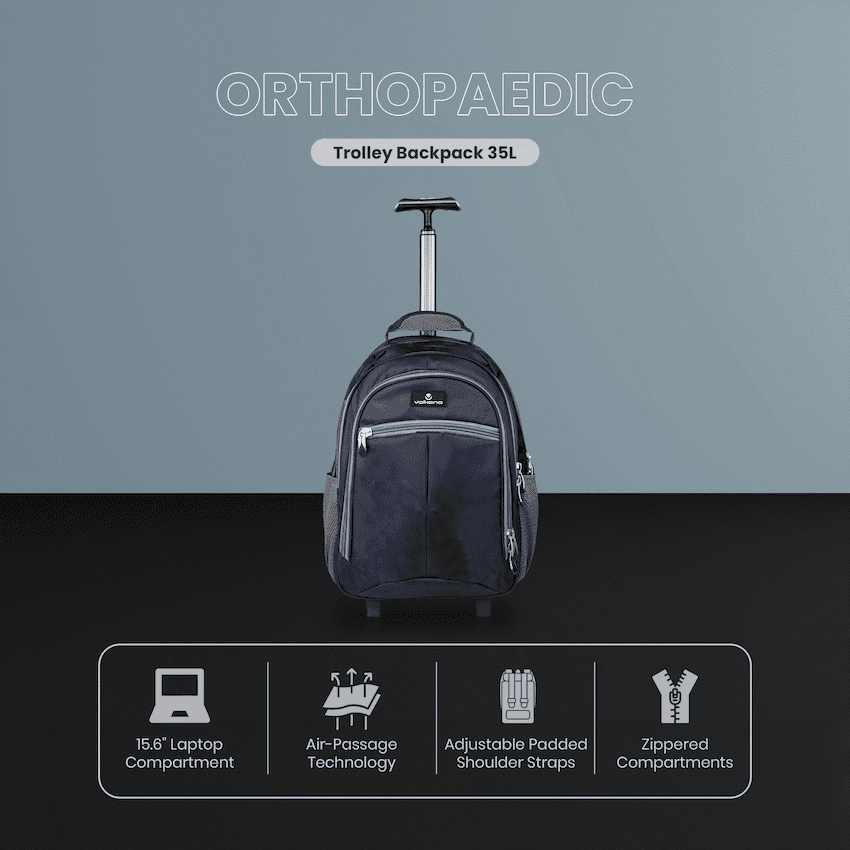 Volkano Orthopaedic Trolley Backpack 35l - Navy/Grey