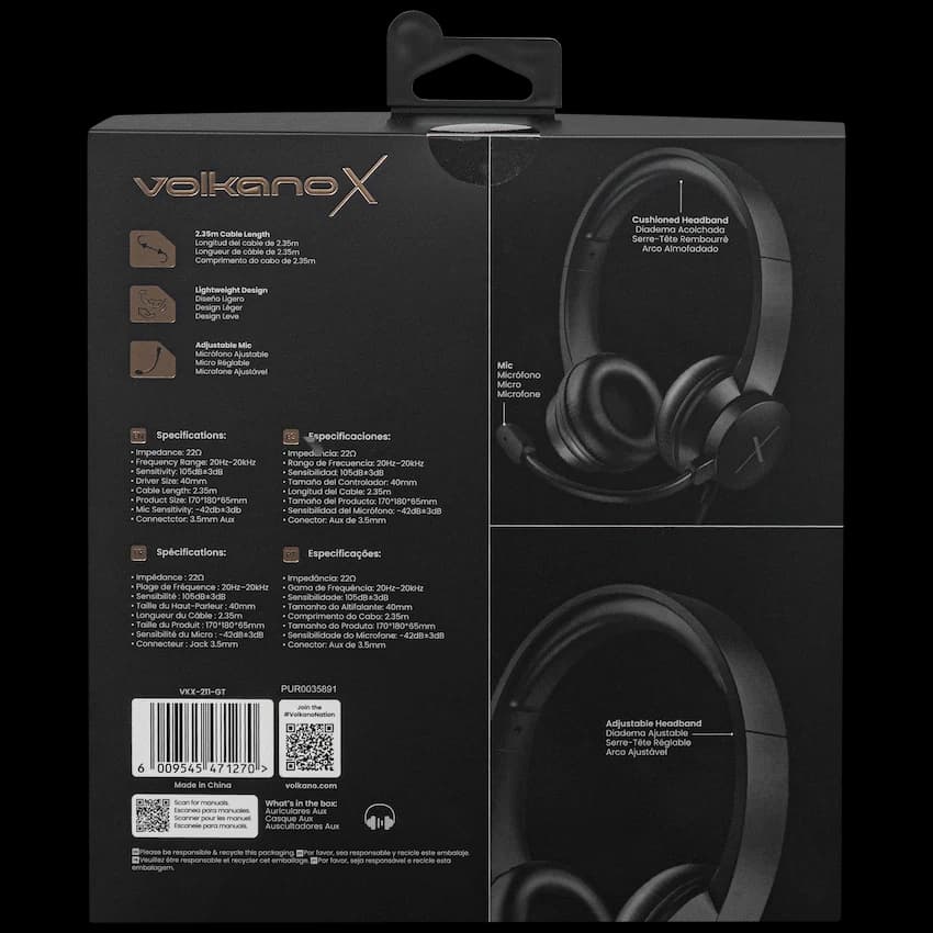 VolkanoX Chat Mk1 Series AUX Headset - Graphite