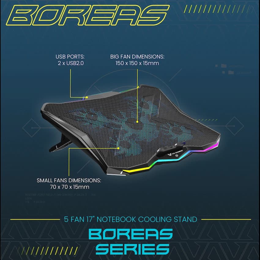 VX Gaming Boreas Series 5-Fan 17" Notebook Cooling Stand