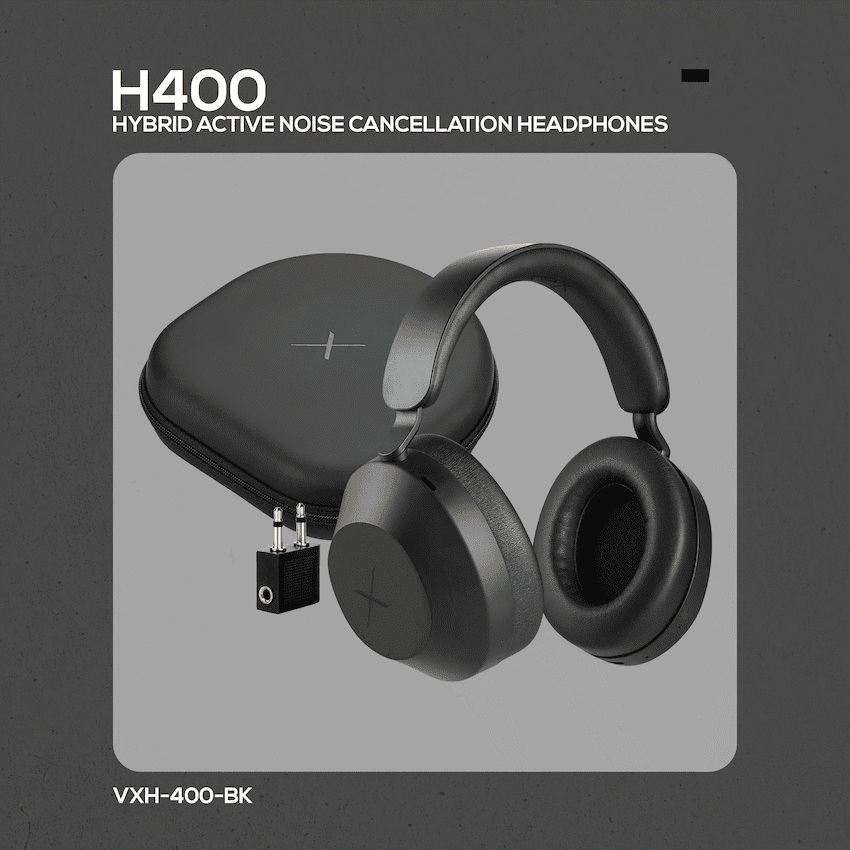 VolkanoX H400 Hybrid Active Noise Cancellation Headphones - Black