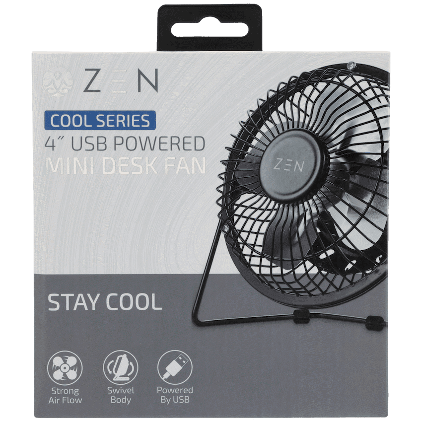 ZEN Cool Series 4" Mini Desk Fan - Black