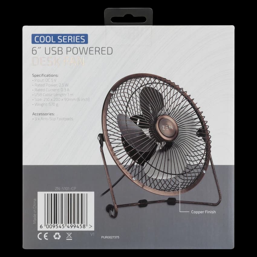 Zen Cool Series 6in Desk Fan - Copper