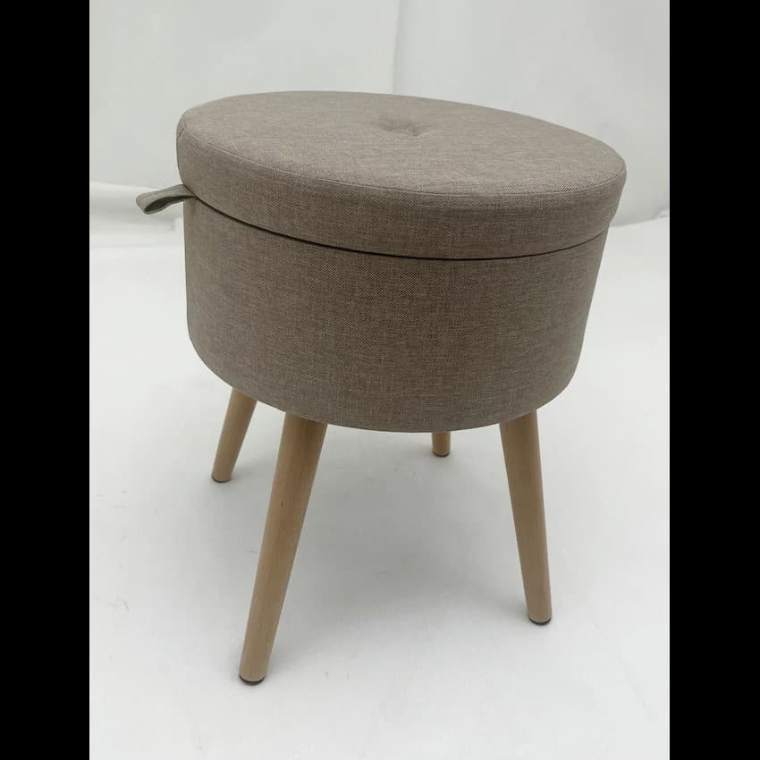 Sophie Round Storage Stool with Wooden Legs