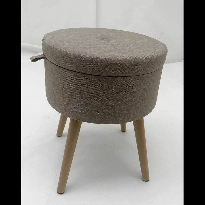 Sophie Round Storage Stool with Wooden Legs