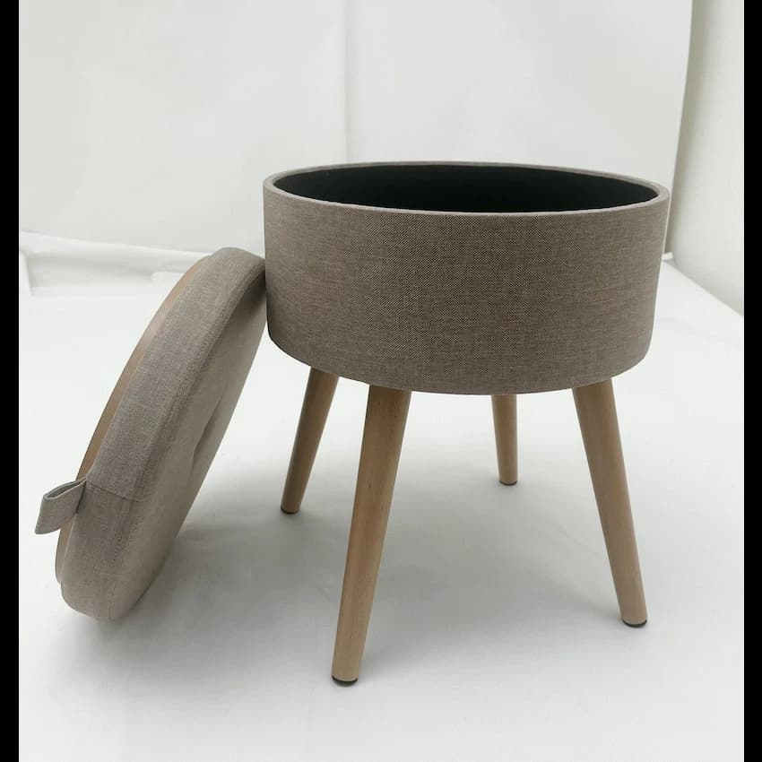 Sophie Round Storage Stool with Wooden Legs
