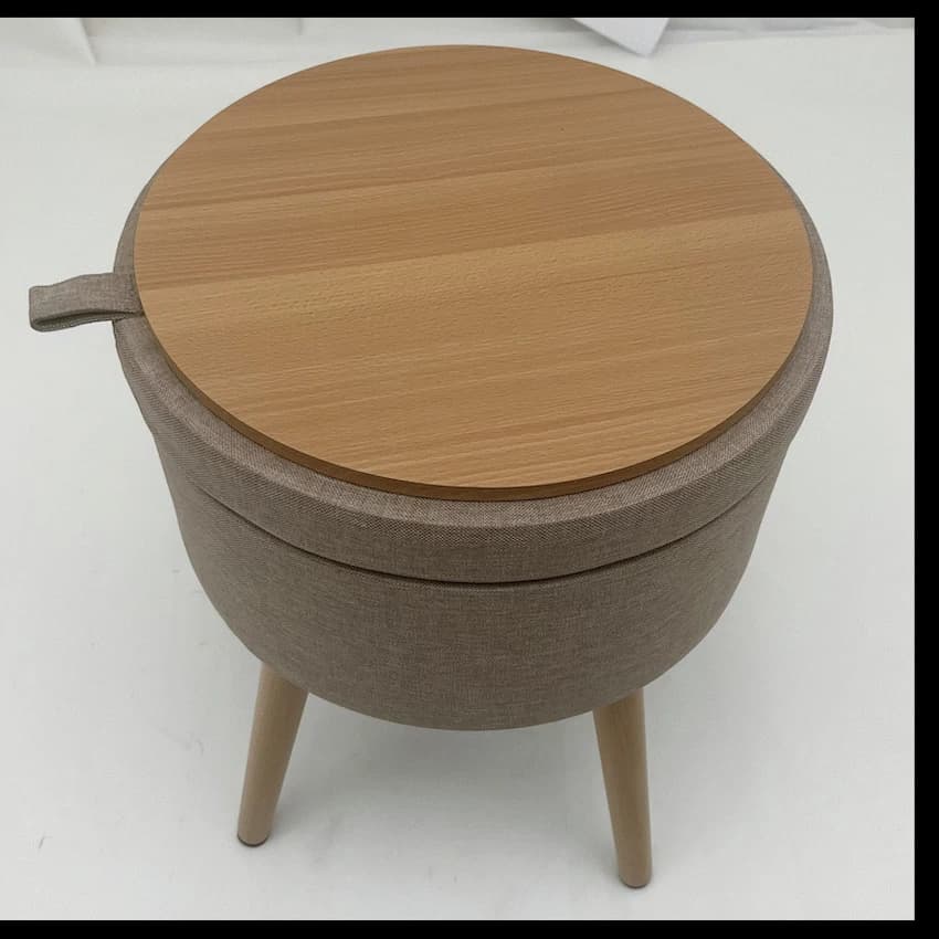 Sophie Round Storage Stool with Wooden Legs