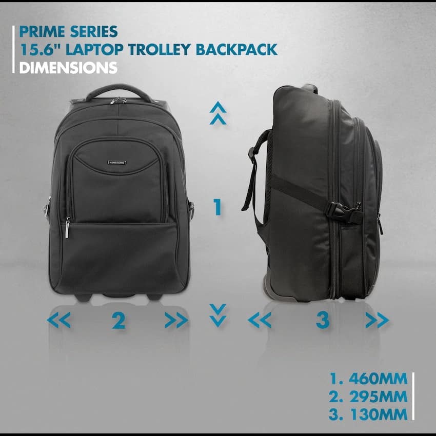Kingsons Prime 15.6" Laptop Trolley Backpack - Black