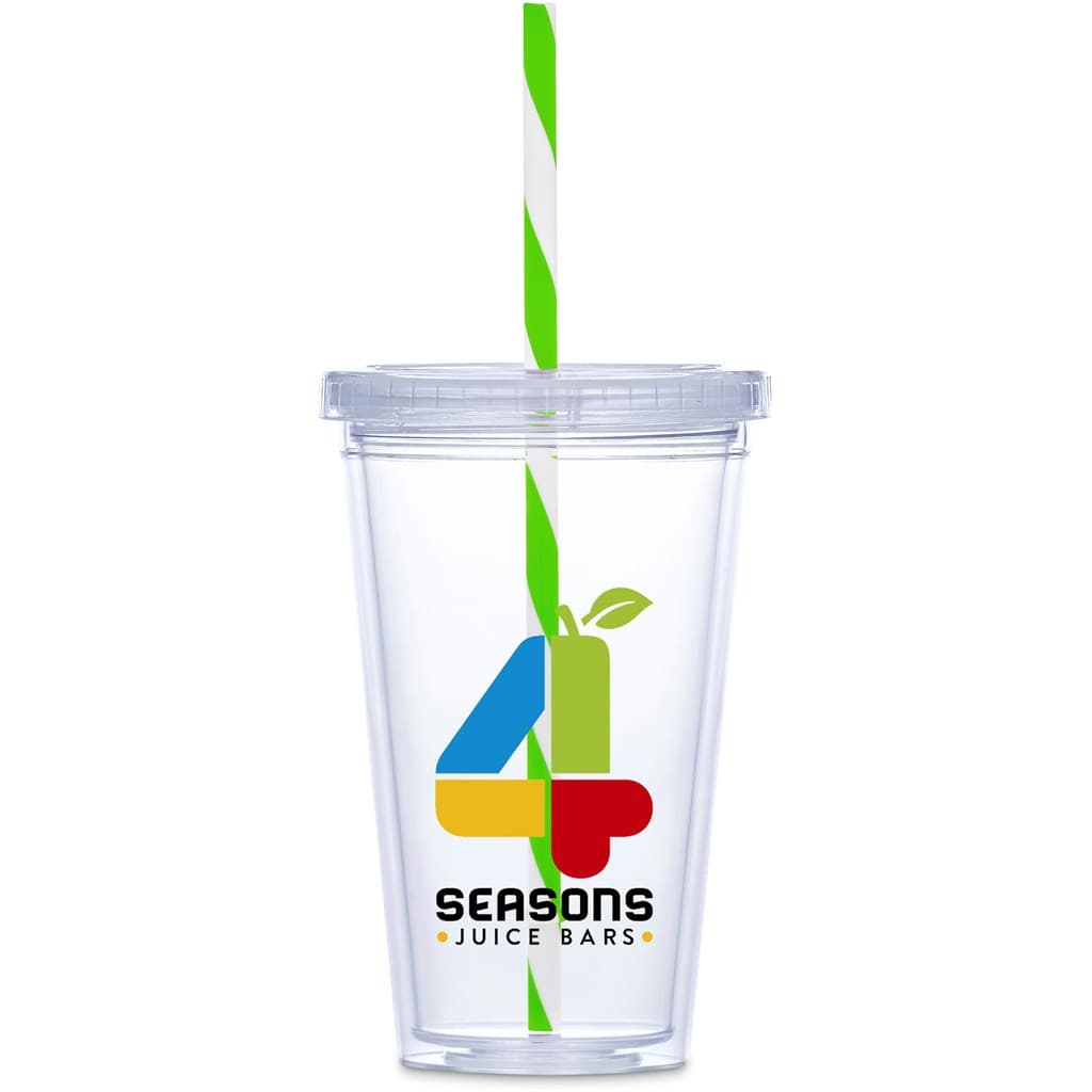 Malibu Double-Wall Plastic Tumbler & Straw – 470ml – Lime