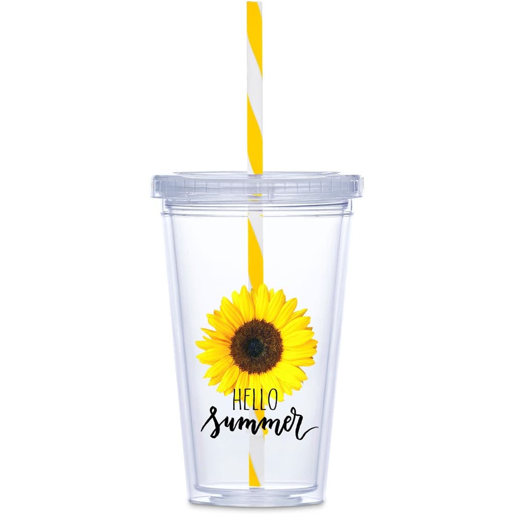 Malibu Double-Wall Plastic Tumbler & Straw – 470ml – Yellow