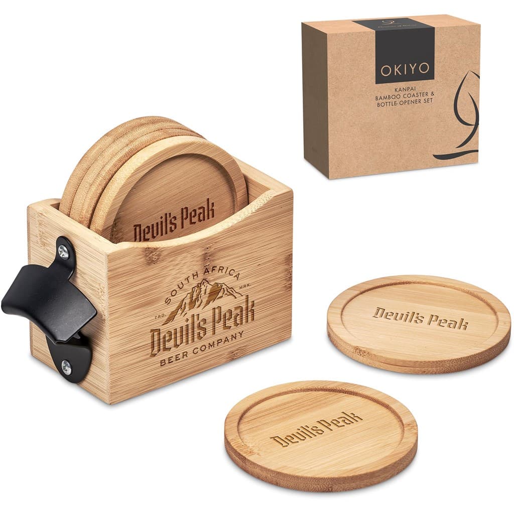 Okiyo Kanpai Bamboo Coaster & Bottle Opener Set thumbnail 2