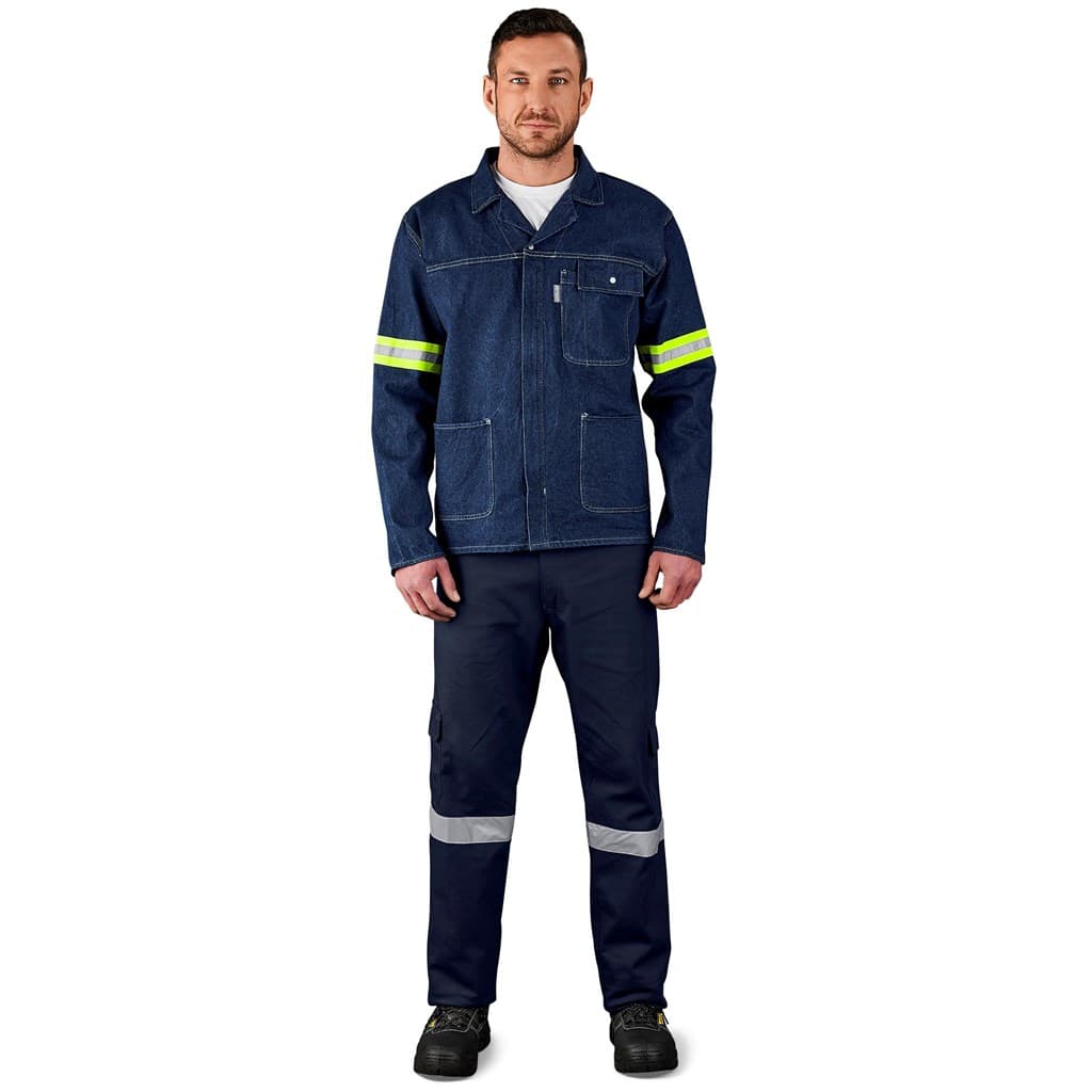 Cast Premium 100% Cotton Denim Jacket – Reflective Arms & Back – Yellow Tape thumbnail 5