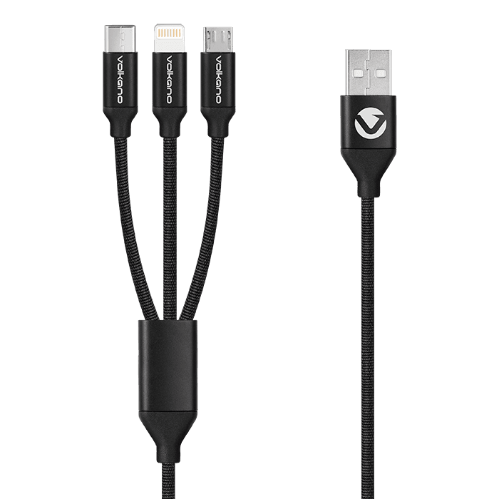Volkano Weave Series 3-in-1 Charge Cable 1m