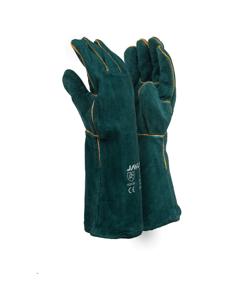 Green Leather Fully Welted Lined Gloves – 20cm Cuff