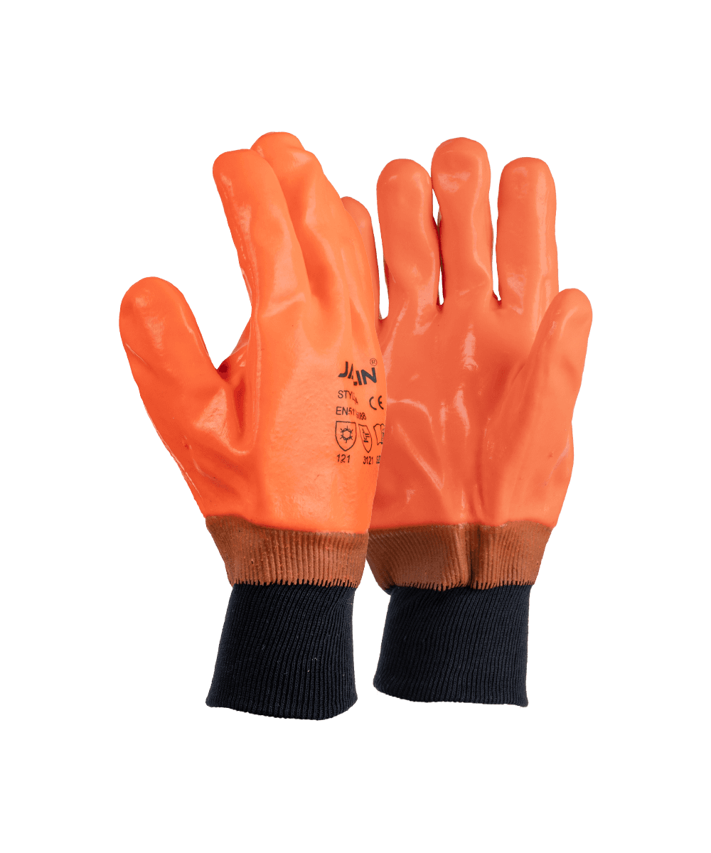 Orange PVC Freezer Knit Wrist Gloves