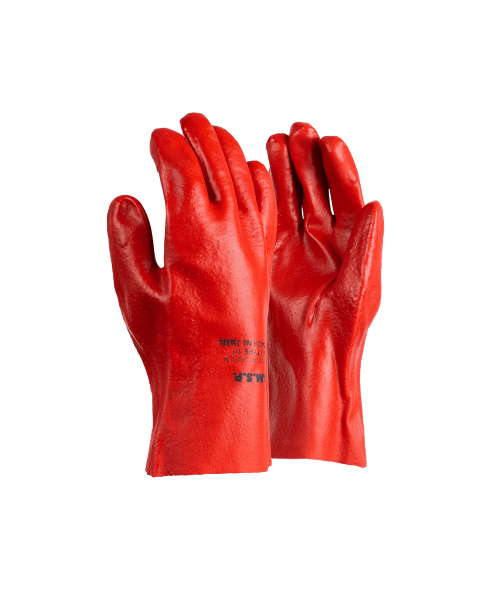 PVC Mediumweight Red/Brown Open Cuff Gloves – 27cm