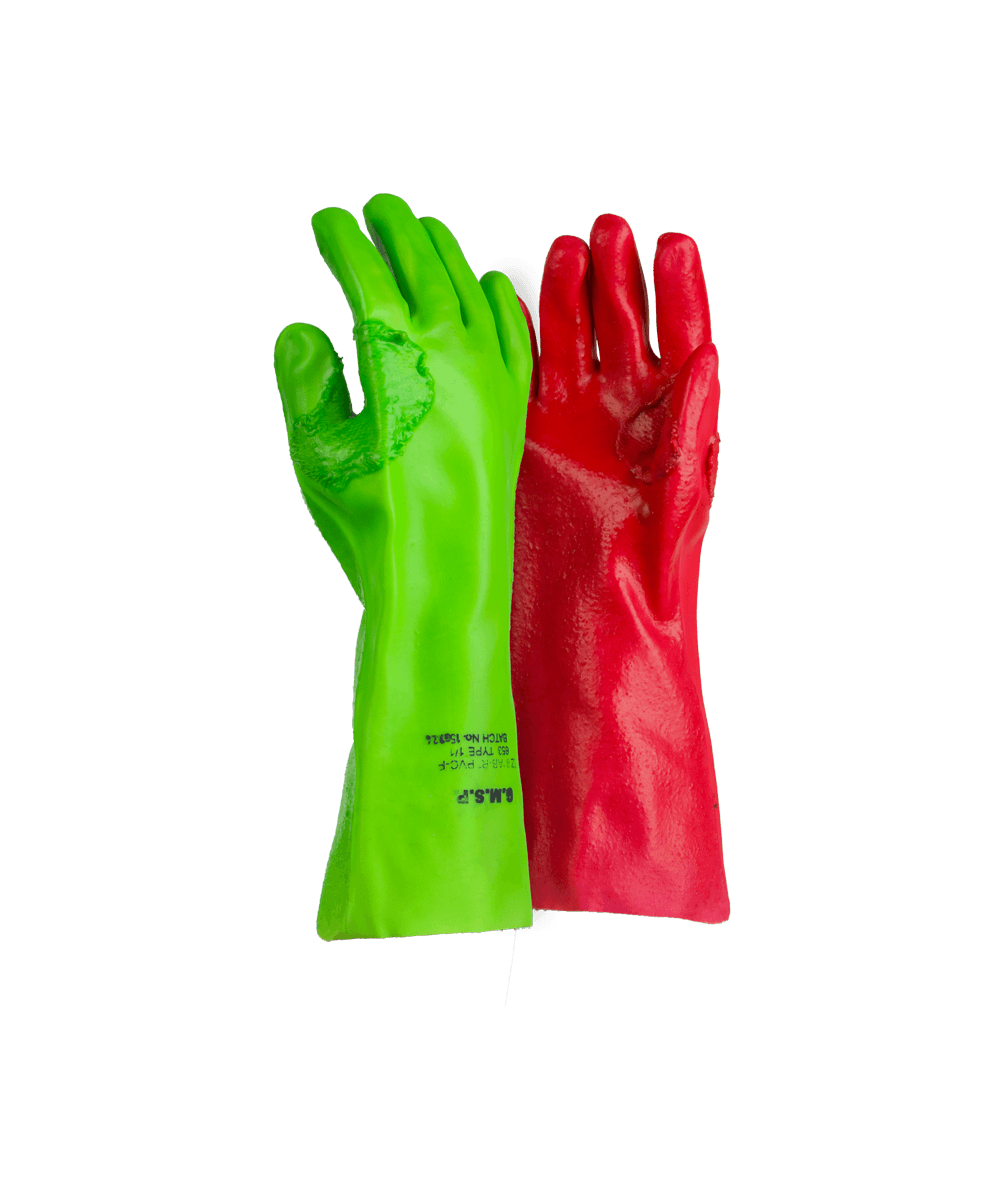 Red Left & Green Right PVC Reinforced Miner’s Gloves – 35cm