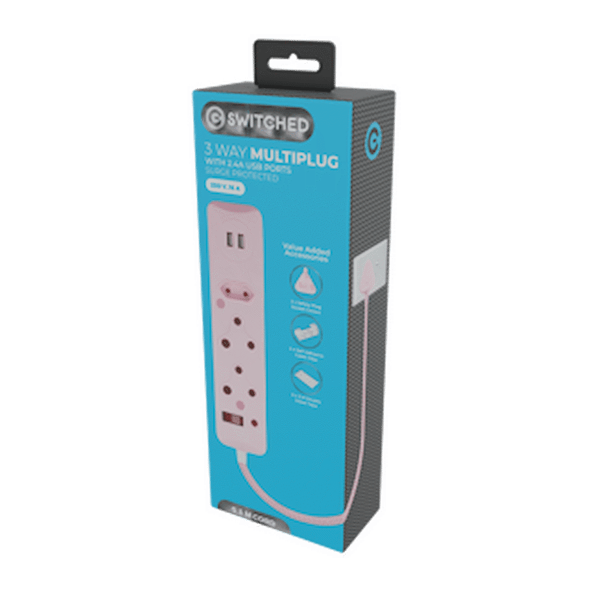 SWITCHED 3 Way Medium Surge Protected Multiplug with Dual 2.4A USB Ports 0.5M Braided Cord thumbnail 7
