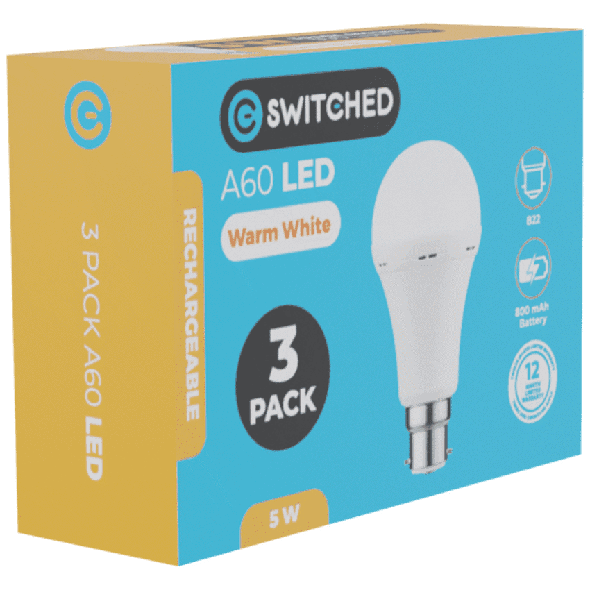 Switched 5w A60 Rechargeable B22 LED Light Bulb CW thumbnail 7