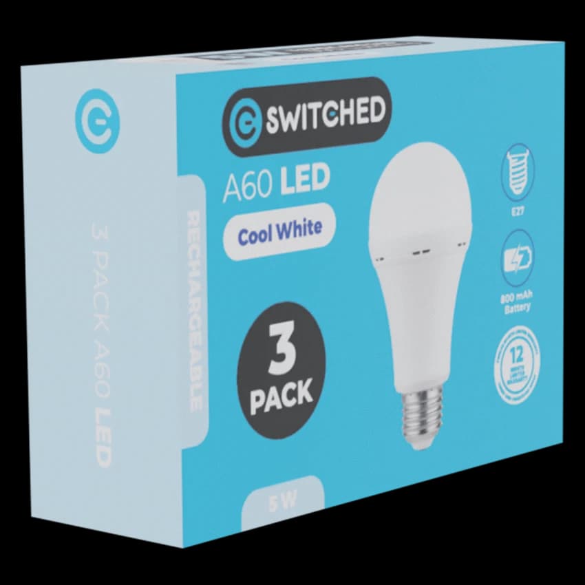 SWITCHED 5W A60 Rechargeable E27 LED Light Bulb CW thumbnail 2