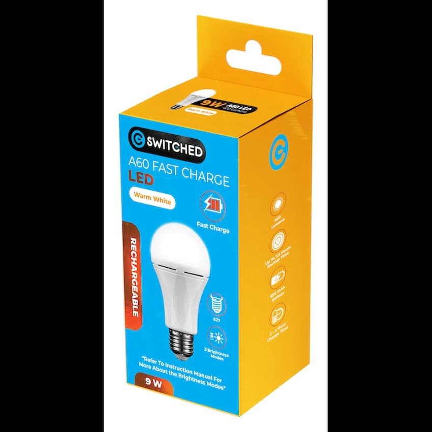 Switched 9w A60 Rechargeable Fast Charge E27 LED CW thumbnail 9