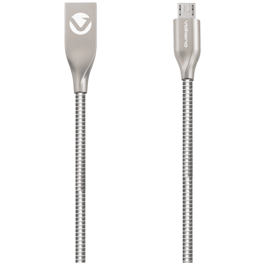 Volkano Iron Series Round Metallic Spring Micro USB Cable 1.2m – Silver