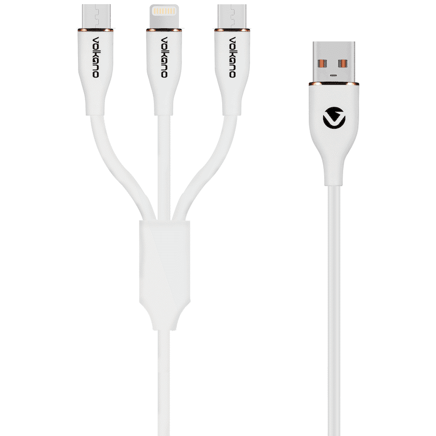 Volkano Flexi Series 3-in-1 Charging Cable – White