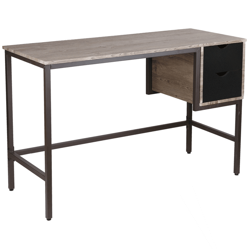 Everfurn Rampart Office Desk with Two Drawers, Powder-Coated Steel, Adjustable Feet