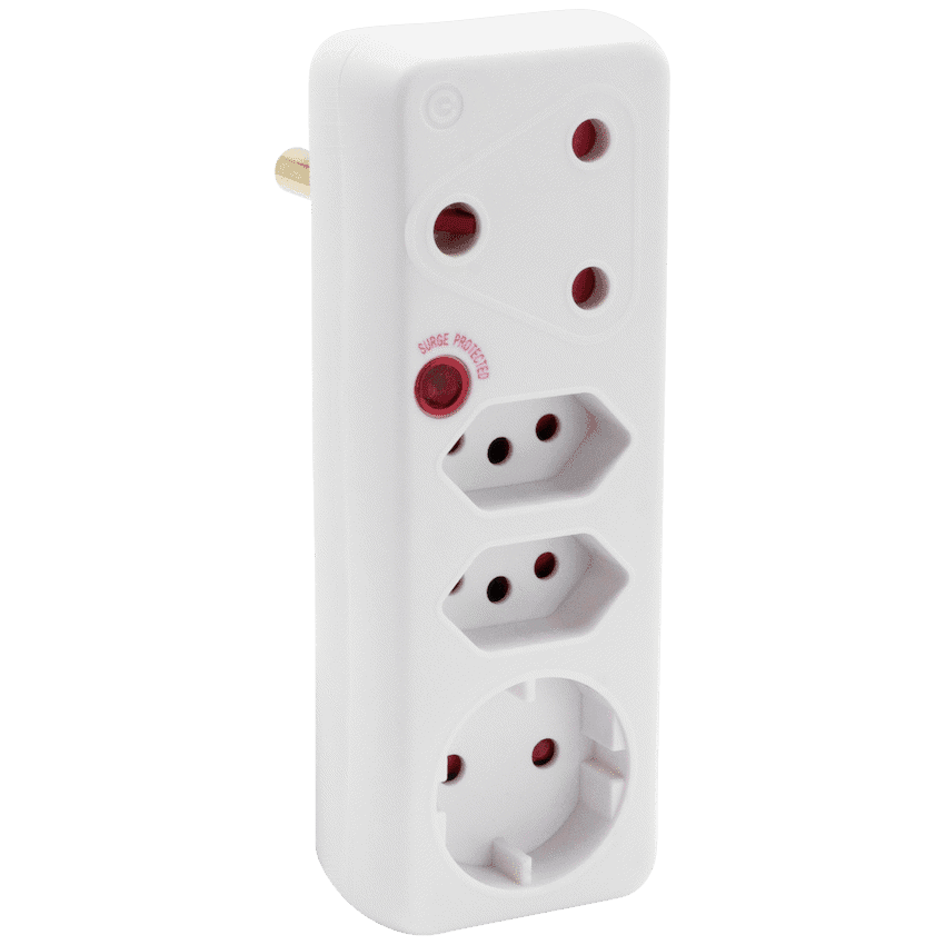 Ellies 4-Way Medium Surge Adaptor with Schuko – White