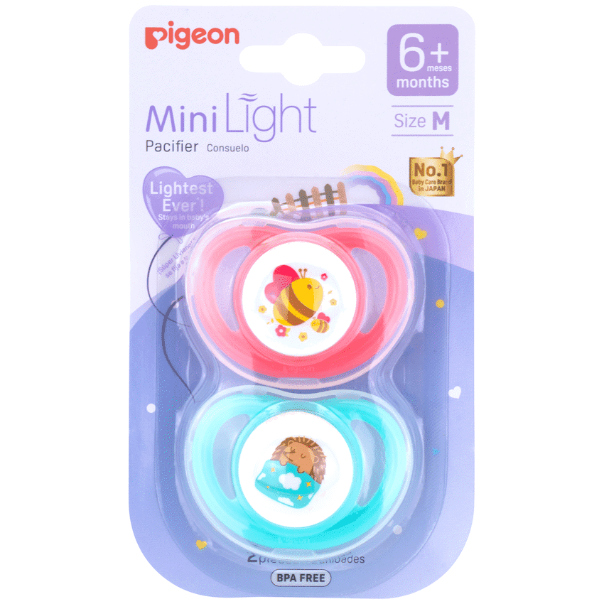 Pigeon – Minilight Pacifier (2 Pc) M Bee/Hedgehog