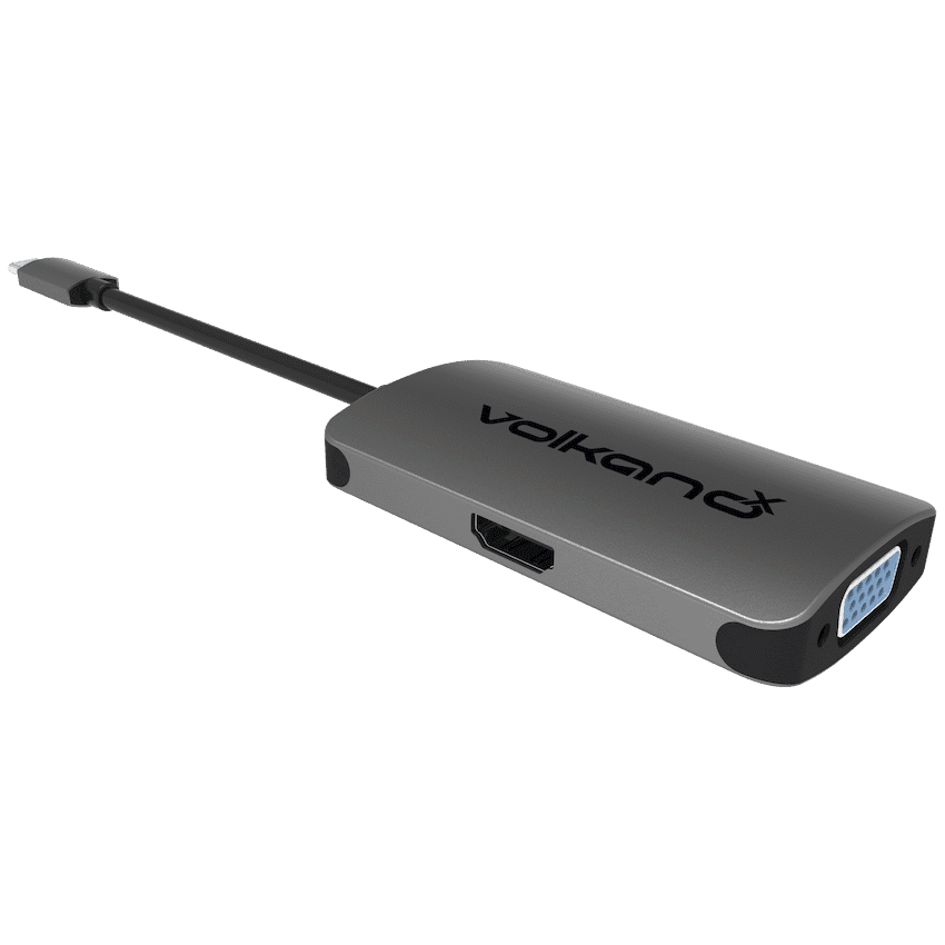 VolkanoX Core Video Series USB Type-C to HDMI + VGA Converter – 10cm – Charcoal