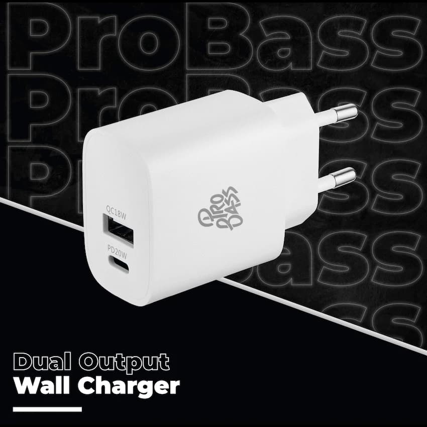 Pro Bass Rapidcharge Series 20w+18w Dual USB and Type-C Wall Charger thumbnail 3
