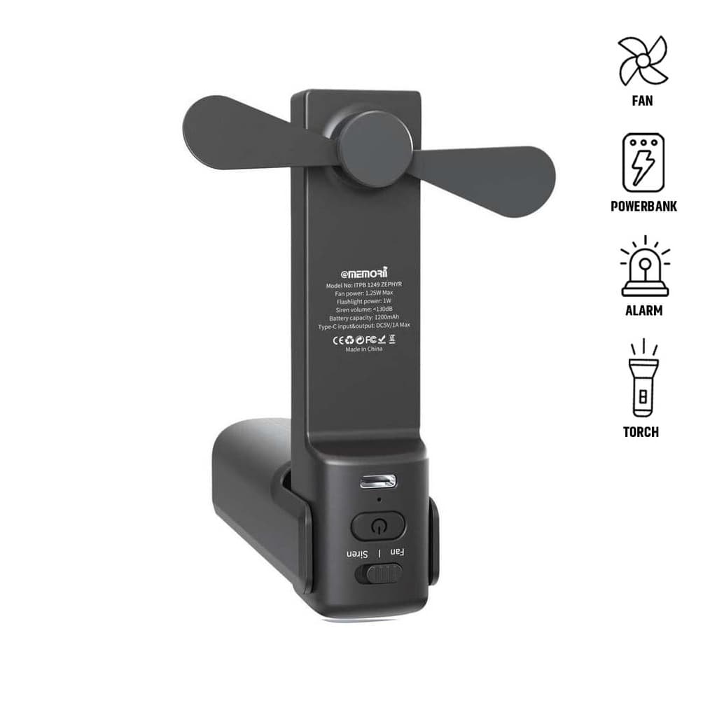 ZEPHYR – @memorii 4-in-1 Fan Powerbank, Safety Alarm & Torch