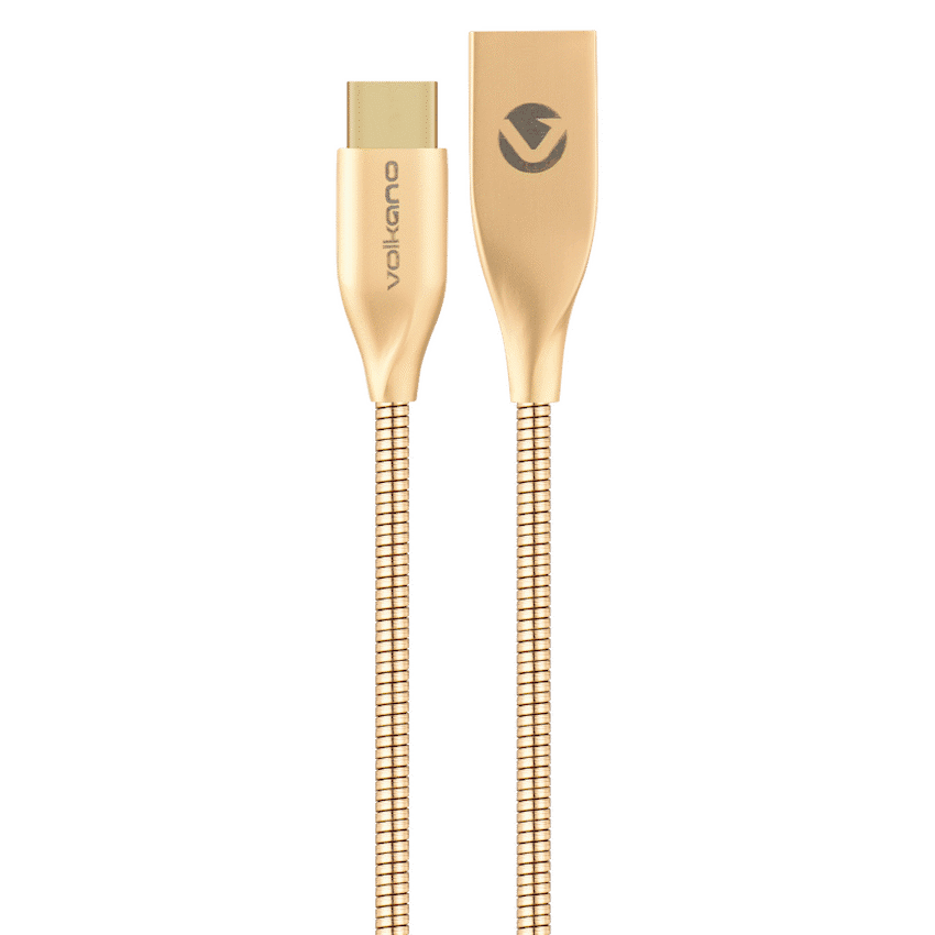 Volkano Iron Series Round Metallic Spring Type-C Cable 6ft – Champagne Gold