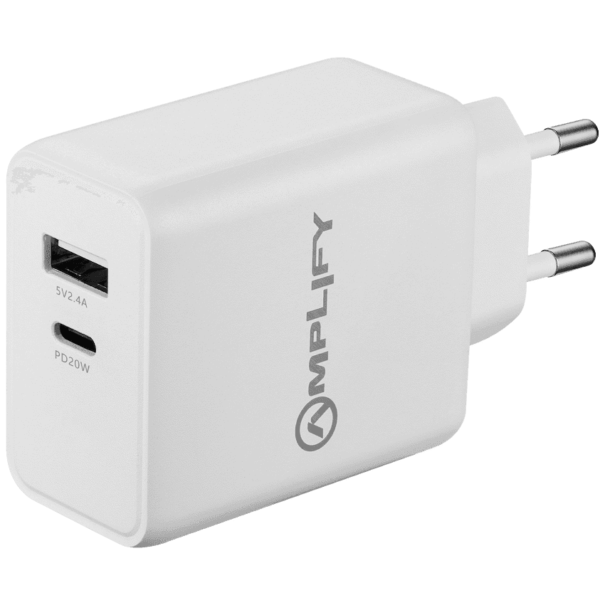 Amplify P.D. 20w Plus USB 12w Dual Wall Charger – White