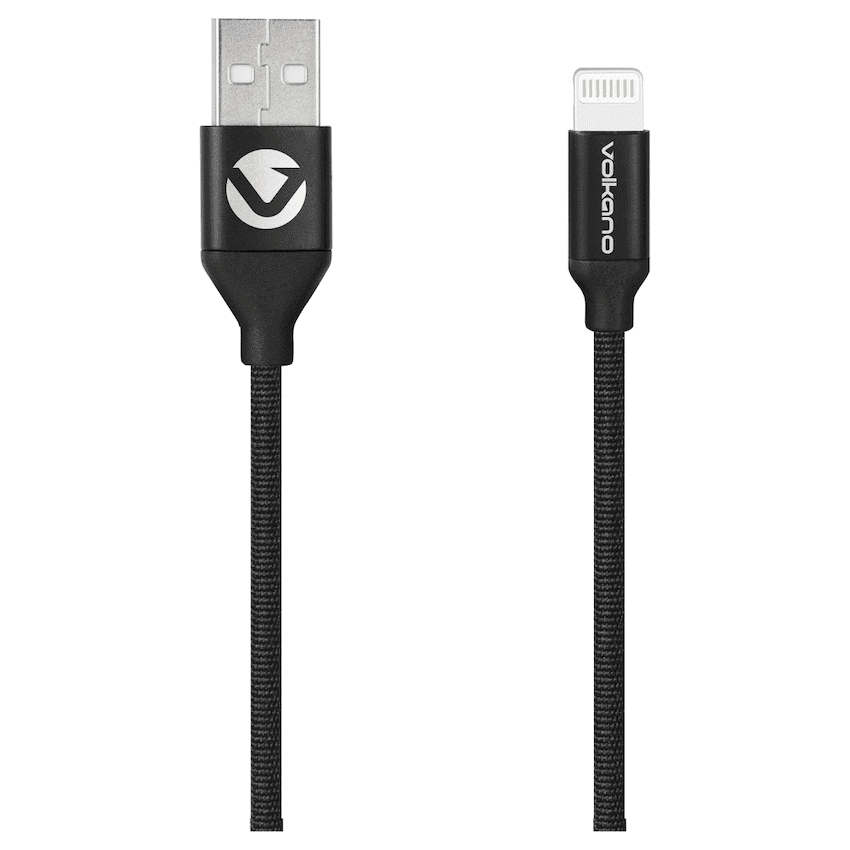 Volkano Weave Series Fabric Braided MFI Lightning Cable 27W 1.2m – Black