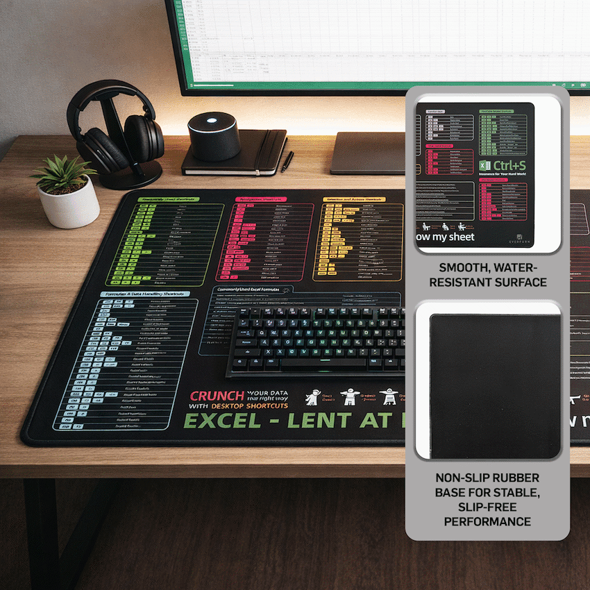 Everfurn Excel Hot Keys Large Desk Mat