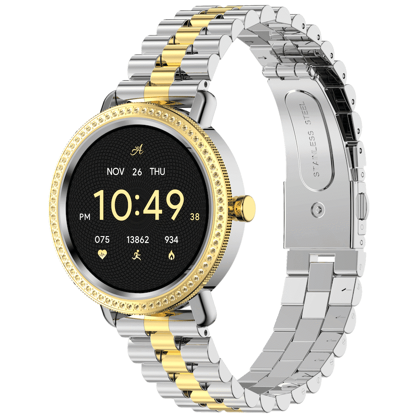 Volkano Ayla Collection Jewelled Smartwatch With 2 Colour Metal link strap