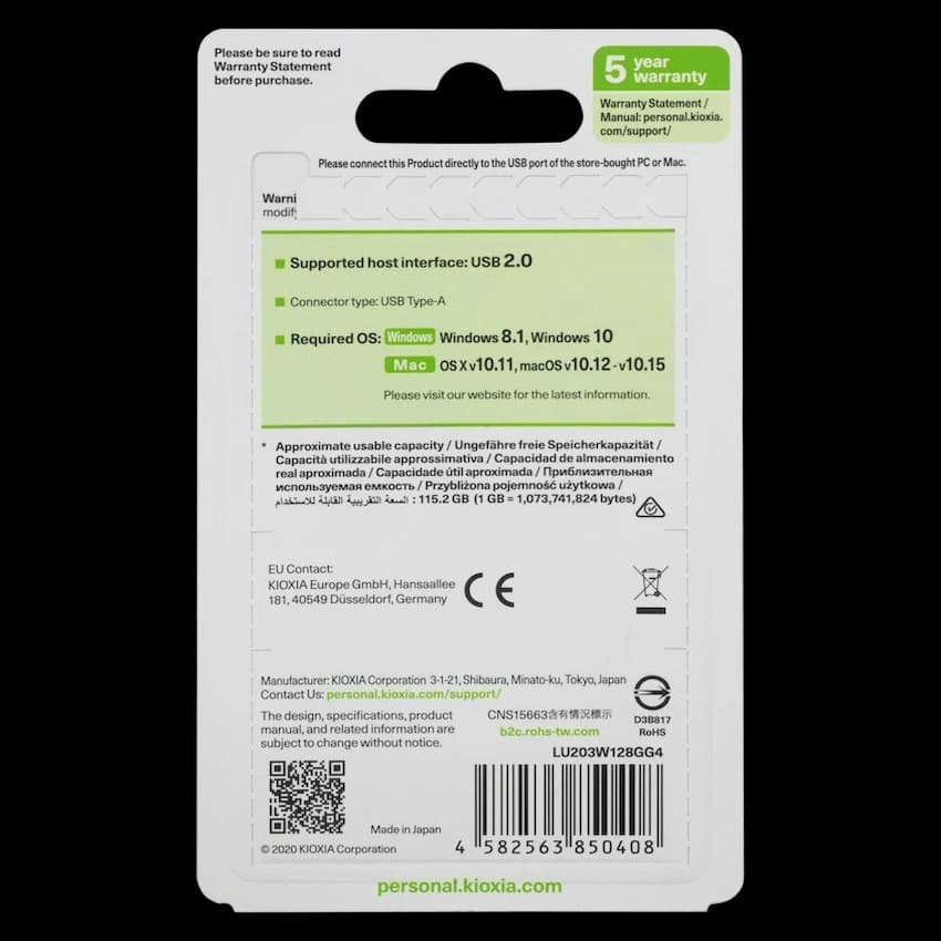 Kioxia U203W- 128GB USB 2.0 Yamabiko Slider Typ