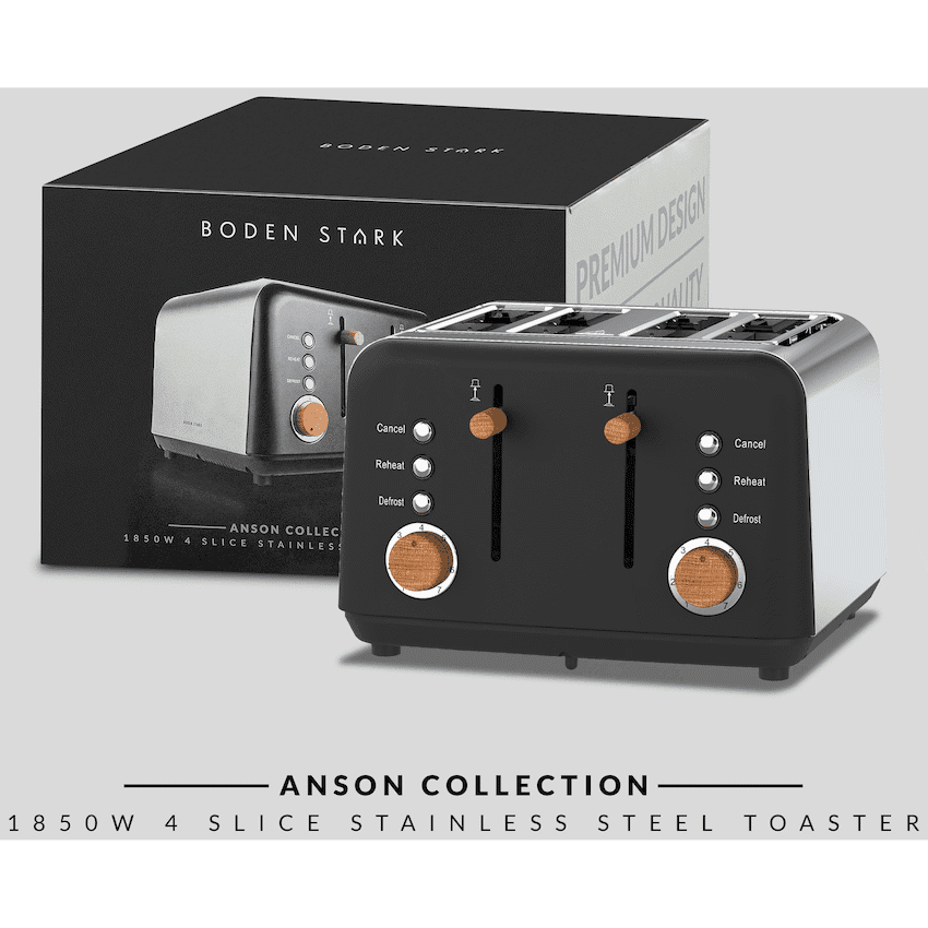 Boden Stark Anson Collection 4-Slice Stainless Steel Toaster - Black