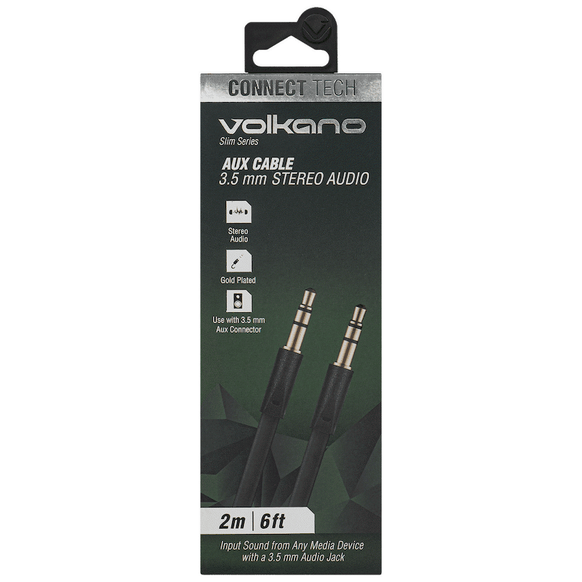 Volkano Slim Series Aux Cable 2m - Black