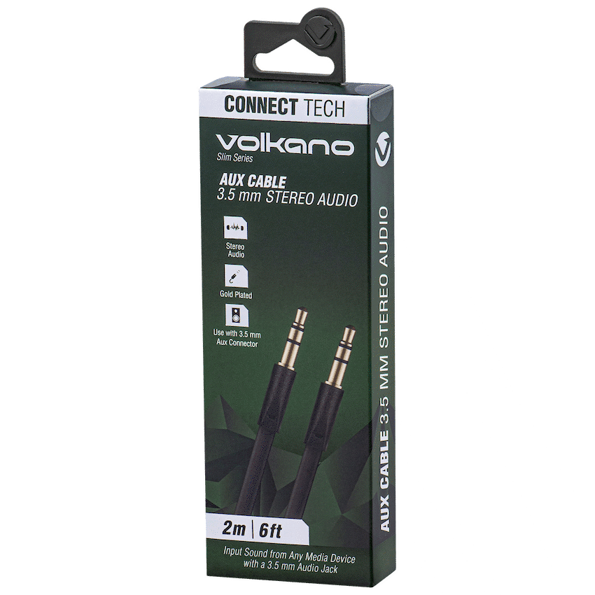 Volkano Slim Series Aux Cable 2m - Black