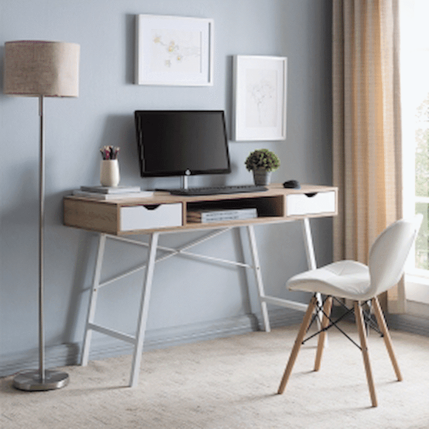 Everfurn Rain Work Desk - Study Desk with Two Drawers, Steel Frame, Adjustable Feet