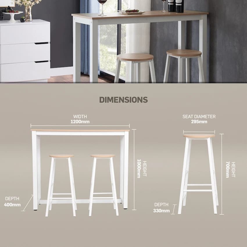 Everfurn Chenin 3-Piece Bar Table & Stool Set with Powder-Coated Frame