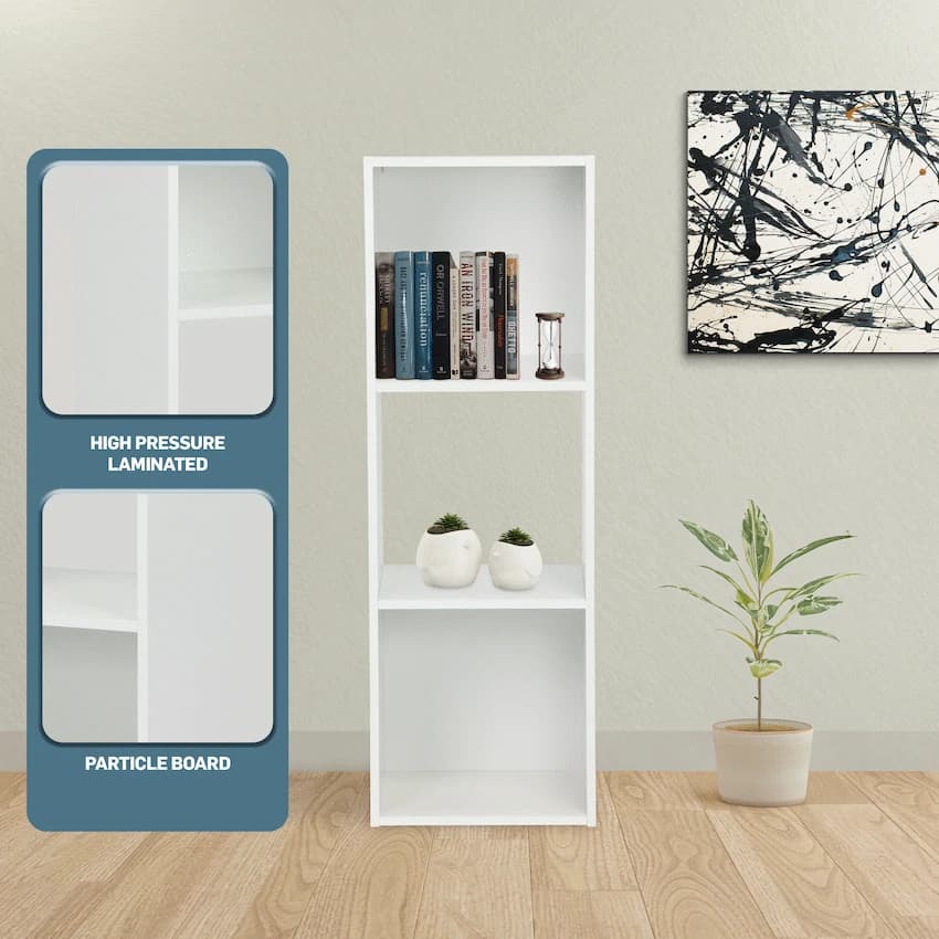 Everfurn Grayscale 3 Tier Bookshelf White, High Pressure Laminate
